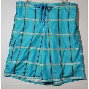 Ocean Pacific O.P. Men's Teal Multi-Color Plaid Board Shorts Size Med Surf Beach